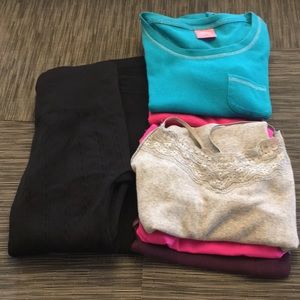 7 Pcs. 3 tanks/camisoles, 2 black leggings, 2 tops